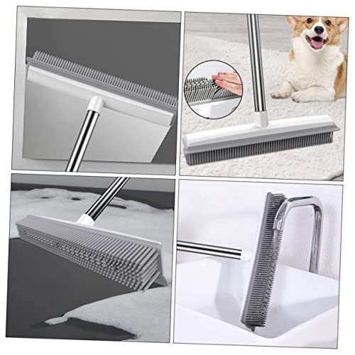 SOLUSTRE Dual-Use Rubber Floor Brush Long Handle for PET Hair and Carpets Sturdy Plastic Carpet Rake for Household Use