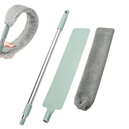Sakerplus Baseboard Cleaner Tool with Handle Duster with Extension Pole, Bendable Microfiber Dusting Wand, Under Appliance Crevice Dust Remover for Sofa, Cabinet Top and Fan Gaps (1)