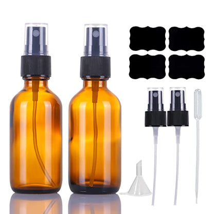 LUFEVRM 2oz Amber Glass Spray Bottles,Empty Small Perfume Travel Refillable Reusable Fine Mister Spray Bottle for Hair,Cleaning Solutions,Aromatherapy and Essential Oil with Extra Nozzle(2 Pack) - color: Amber, size: 2 pack