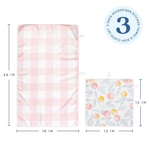 ELYN Microfiber Kitchen Dish Towel & Dish Cloth Set, Quick-Dry & Absorbent Waffle Weave Cleaning Cloths, Set of One Kitchen Towel & Two Washcloths, Paper Towels Alternative (Oranges & Gingham) - color: Oranges & Gingham, style: Towel & Cloth Set
