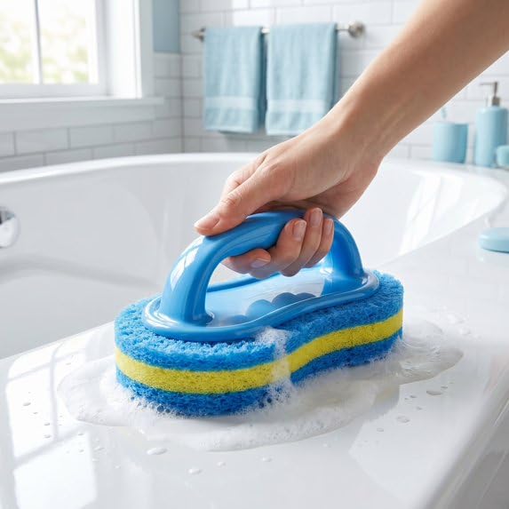 1 Pack Heavy Duty Scrubbing Brush, Ergonomic Handle Scrubber for Bathroom Tile & Kitchen Sink, Durable Cleaning Tool for Bathtub, Grout, Oven, Non-Slip Blue