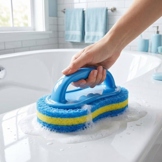 1 Pack Heavy Duty Scrubbing Brush, Ergonomic Handle Scrubber for Bathroom Tile & Kitchen Sink, Durable Cleaning Tool for Bathtub, Grout, Oven, Non-Slip Blue