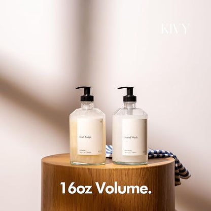 KIVY Glass Soap Dispenser Set [INCL. Waterproof Labels] - Glass Soap Dispenser with Pump - Hand Soap and Dish Soap Set - for Kitchen, Shower & Bathroom - Refillable (Matte Black) - color: Matte Black