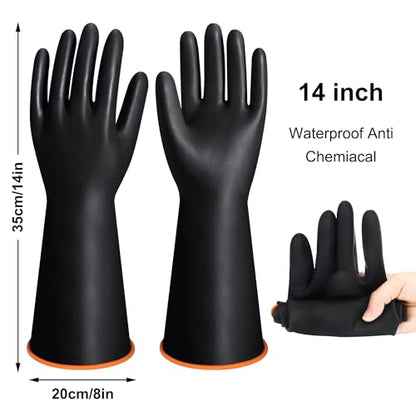 14" XL Size Latex Chemical Resistant Gloves, Reusable Heavy Duty Long Rubber Gloves Dishwashing Glove, Industrial Safety Gloves for Men, Forearm Protection Waterproof Resist Strong Acid, Alkali, Oil - size: 14 inch