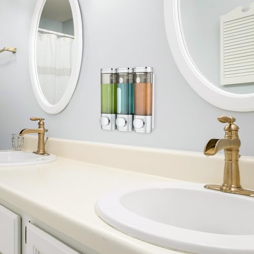 Shampoo and Conditioner Dispenser 3 Chamber No Drill,Shower Soap Pump Dispenser Wall Mounted,Body Wash Dispenser,Shower Gel Shampoo Holder for Bathroom Accessories, (Silver 3) - color: Silver 3