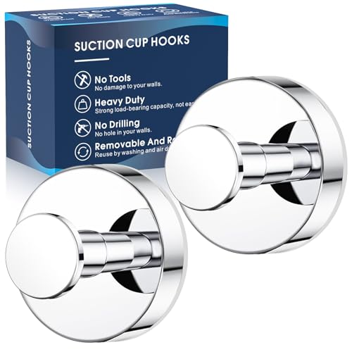 MOTAIPEAK Suction Cup Hooks for Shower,Removable Shower Towel Suction Hooks for Bathroom Wall,Kitchen,Glass,Mirror,Tile to Hang Robes,Loofah-Chrome(2-Pack) - color: Chrome, size: 2 Pack
