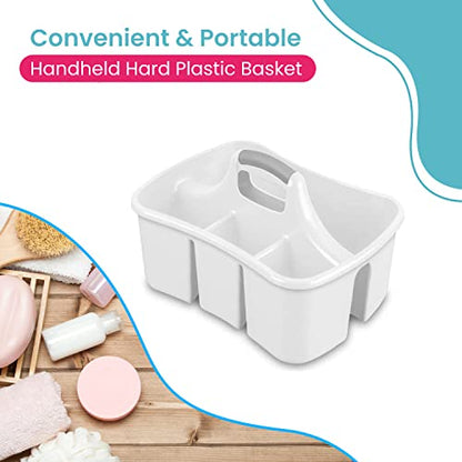 Bath Caddie White - Totes with Divided Compartments and Handles for Organizing, Storing & Carrying Cleaning Supplies and Bathroom Accessories (Large Cleaning Caddy)