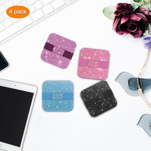 Fintie Screen Cleaning Pad, [4 Pack] Soft Cloth Wipes Screen Cleaner with Elastic Strap for iPad, iPhone, MacBook, Tablets, Laptop (Glitter Pink/Black) - color: Glitter Pink/Black