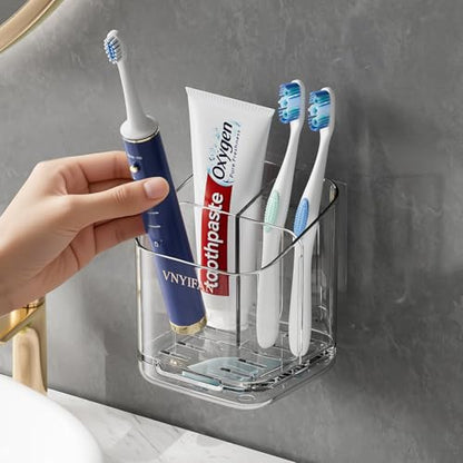 Toothbrush Holders for Bathrooms, 3 Slots Detachable Electric Toothbrush Holder Wall Mounted with Divider, Removable Tooth Brush and Toothpaste Holder Organizer for Bathroom/Kitchen/Office - color: Clear