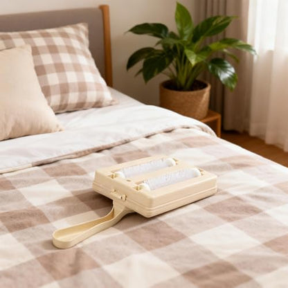 Handheld Carpet Cleaning Brush with Dual Sweeper Rollers for Crumbs and Dust on Sofa, Bed, Table, and Rugs, Purple(Beige) - color: Beige