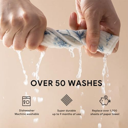 RECYCO Swedish Dishcloths for Kitchen | 6 Pack Foggy Blue Washable Dish Rags | Cellulose Reusable Cleaning Paper Towels | Absorbent Counter Dish Cloth Sponge Kitchen Wipes, 8" L x 7" W - color: Foggy Blue - 6 Pack
