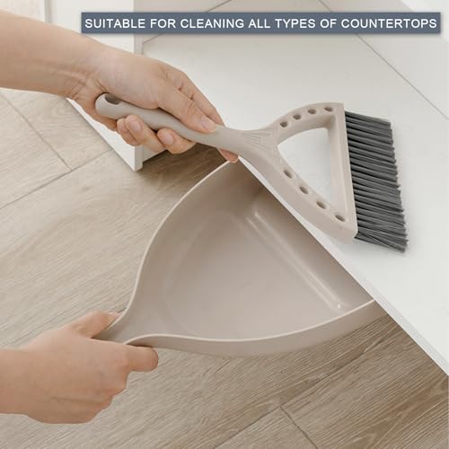 Mini Broom and Dustpan Set Small Dust pan and Brush Set Perfect for Desk Office Camping Dorm RV Essentials (Khaki) - color: Khaki