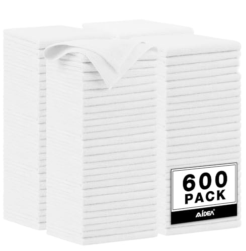 AIDEA Microfiber Cleaning Cloth White, 600PK, Microfiber Towels for Cars, Shop Towels Cleaning Rags, Premium Wash Cloths, Absorbent Towel for SUVs, House, Kitchen, Commercial, Cleaning Supplies 12×12" - color: White, size: 600PK