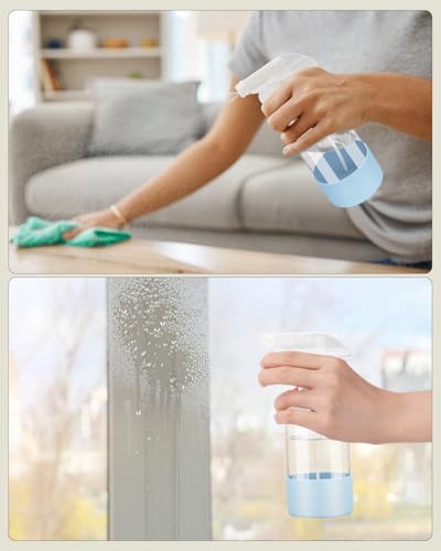 Worldgsb 2 Pack Glass Spray Bottles 8 oz, Empty Refillable Containers with Silicone Sleeve Protection, Glass Spray Bottles for Cleaning Solutions, Hair and Plants with Adjustable Nozzles Blue&Grey - color: Blue&Grey