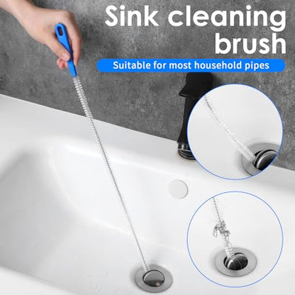 4 Packs Snake Drain Hair Removal Tools, 17.7" Long Flexible Drain Cleaning Brush, Sewer Drains Brush, Drains Clog Remover, Shower Clog Remover for Curved Pipes and Slim Holes