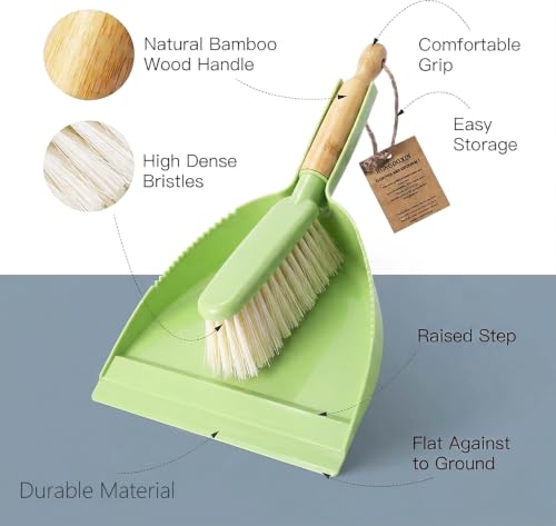 Dust Pan and Brush Set - Small Dustpan and Brush Set, Handheld Broom and Dustpan Set, Brush and Dust Pan Set for Car, Pet Care, Office, 14 x 8.7 inch, Green - color: Green