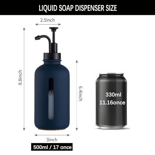 Enra Glass Soap Dispenser with Window,17oz Blue Hand Soap Dispenser Stainless Steel Hand Pump,Countertop Lotion Bottle for Bathroom Kitchen(Blue-Liquid - color: Liquid-blue2