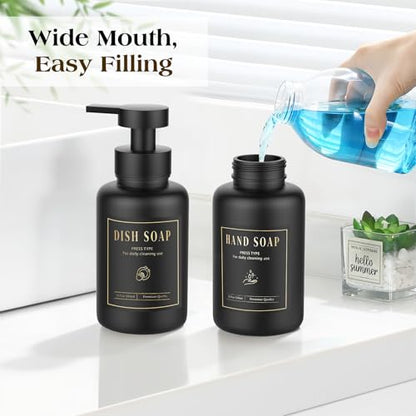 Luxspire Foaming Soap Dispenser, Glass Foam Pump Soap Dispenser, Non-Slip Hand Soap Bottle with 5 Waterproof Labels, 15 Oz Refillable Liquid Soap Bottle for Bathroom & Kitchen, Black, 2 Pack - color: Black