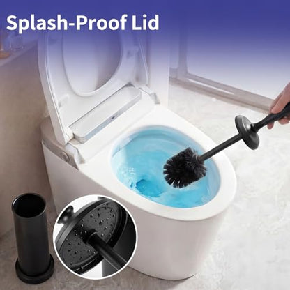 ROLABAM Heavy-Duty Toilet Brush and Holder Set, Premium Rustproof Metal Freestanding Toilet Bowl Brush, Deep-Cleaning Tool with Long Handle and Splash Guard for the Bathroom, Space-Saving - color: Black-1
