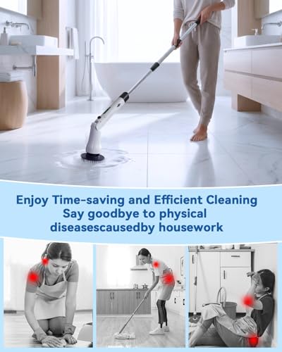 Electric Spin Scrubber, Hillyfe Bathroom Scrubber Electric with 7 Replaceable Brush Heads, IPX7 Waterproof,300/400 RPM, 3 Adjustable Length,Scrubber Brush Electric for Bathtub Floor,White - color: White