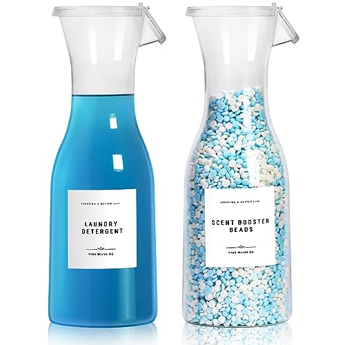 Laundry Detergent Dispenser Bottle 40oz with Waterproof Label for Laundry Detergent Soap Fabric Softener Bleach Scent Booster Beads, Sturdy PET Bottle for Laundry Room Decor 2 Pack White - color: 2 Pack 40oz-White