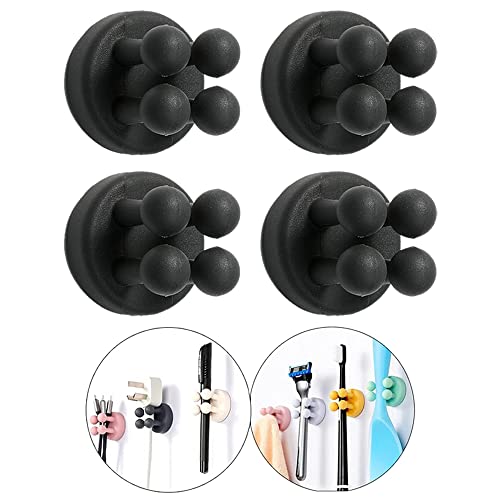 Silicone Toothbrush Holders - 4 Pcs Razor Hooks Adhesive Wall Mounted for Hanging Towel Key Plug Cable, Utility Decor Stick to Dorm Room Essentials Function for Kitchen Bathroom Home Office - color: 4 Pcs Black