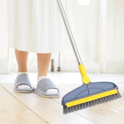 Long-Handle Floor Scrubber Brush with Hard Bristles, Grout and Seam Cleaning Brush for Bathroom and Kitchen Tiles, 126cm Telescopic Pole, Blue-Yellow