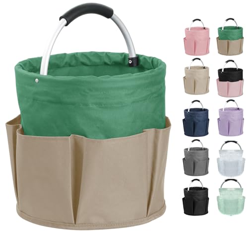 17L Caddy Organizer with Handle, Foldable Cleaning Supplies Caddy with 6 Pockets, 600D Oxford Cloth Tool Bag, Storage Organizer for Camping, Car Tool Storage, Gardening, Khaki with Green - color: Khaki with Green, size: 1PCS
