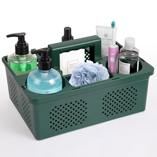 KMV Portable Shower Caddy Dorm: Features handles and adjustable compartments，Ventilation and Drainage Hole Design Cleaning Basket，ideal for toiletries， Essential for college dorms-green - color: Green