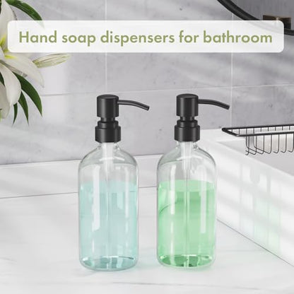 AmazerBath Soap Dispenser, 2 Pack Glass Soap Dispenser with Stainless Steel Pump, 17 Oz Bathroom Hand Soap Dispensers Bottle for Bathroom & Kitchen, Clear & Black - color: Black