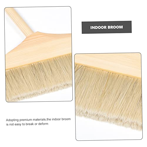 SOLUSTRE Broom Soft Bristle Detachable Broom for Easy Storage Long Handle Floor Cleaning White Hair Bristles - color: Khaki