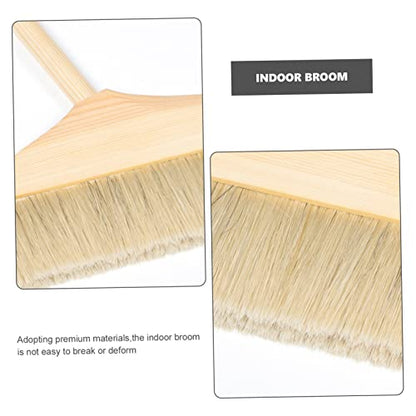 SOLUSTRE Broom Soft Bristle Detachable Broom for Easy Storage Long Handle Floor Cleaning White Hair Bristles - color: Khaki