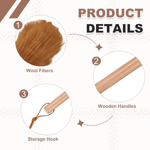 uxcell Wool Duster, 14.2" Natural Feather Cleaner Household Cleaning Duster with Solid Wooden Handle for Cleaning Fans Window Blinds Shelves Furniture, Light Brown - color: Light Brown, size: 14.2"