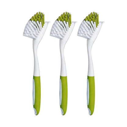 Dish Brush Scrub Brush with Handle - 3 Pack Stiff Bristles Dish Scrubber for Cleaning Dishes, Pots, Pans, Sink, Cast Iron - Hard Bristles,No Residue - color: Green