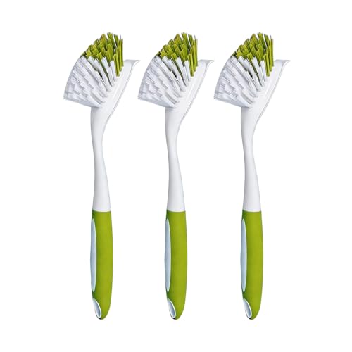 Dish Brush Scrub Brush with Handle - 3 Pack Stiff Bristles Dish Scrubber for Cleaning Dishes, Pots, Pans, Sink, Cast Iron - Hard Bristles,No Residue - color: Green