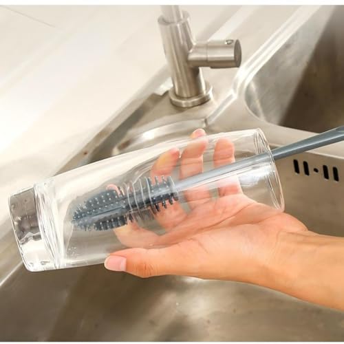 Long Handle Silicone Cleaning Brush for Deep Bottles, Narrow Cup Scrubber - Used for Water Bottles, Carafes