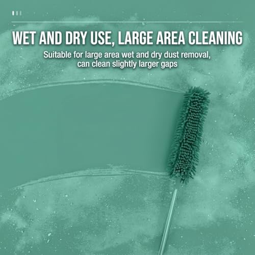 100" Extendable Microfiber Duster Kit - 5-in-1 Cleaning Tool with Long Telescoping Pole - Bendable Cobweb Duster & Chenille Head for Ceiling Fans, High Ceilings, Blinds, Furniture - Washable