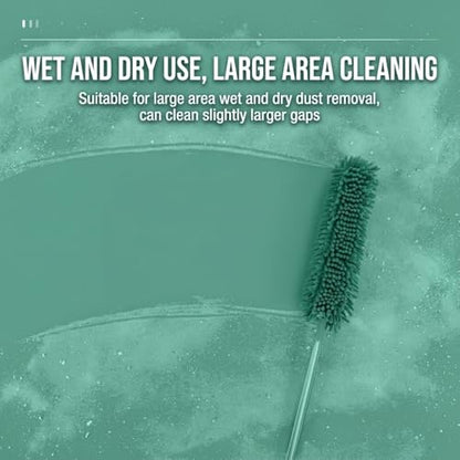 100" Extendable Microfiber Duster Kit - 5-in-1 Cleaning Tool with Long Telescoping Pole - Bendable Cobweb Duster & Chenille Head for Ceiling Fans, High Ceilings, Blinds, Furniture - Washable