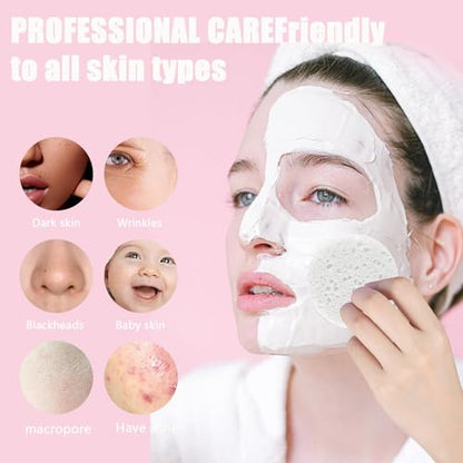 100-Count Facial Sponges Compressed Natural Cellulose Sponge Round Shape Face Sponge for Face Cleansing Exfoliating and Makeup Removal, White - color: 100- Pack White