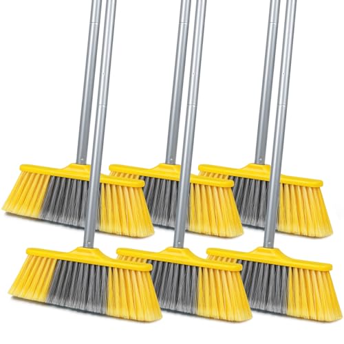 6 Pack Soft Bristle Indoor Brooms with 55" Long Handle, Heavy Duty Sweeping Broom for Hardwood Floors, Tile, Kitchen, Lobby, Office, Garage & Indoor Floor Cleaning - color: B-yellow 6pk