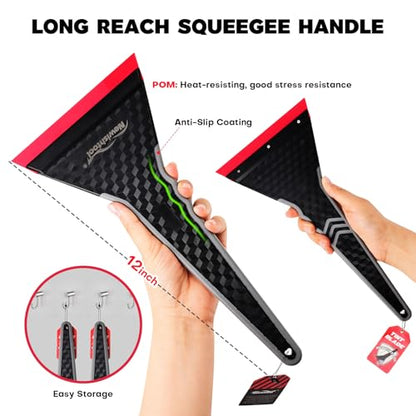 Professional Window Tint Tools Triangle Squeegee PPF Tool - 2 Pack | Long Handle Scraper, TPU Rubber Blade, Water Removal Tool, Auto Tinting Film Installing, Windshield Rear Glass Cleaning