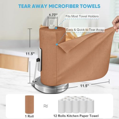 AIDEA Microfiber Cleaning Cloth Roll, 50PK, Reusable Paper Towels Tear Away Cloth, Microfiber Towels Washable Shop Rags, Lint Free Cleaning Rags for House, Kitchen, Window, 11.5"×11.5", Coffee - color: Coffee