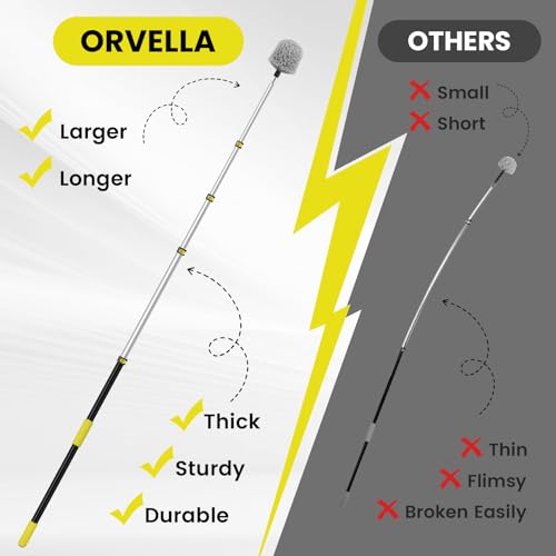 20FT High Reach Cobweb Duster with Extension Pole, Spider Web Brush for Cleaning with 3-12FT Telescopic Pole, 8" Larger Extendable Duster for High Indoor & Outdoor Webs - size: 12FT