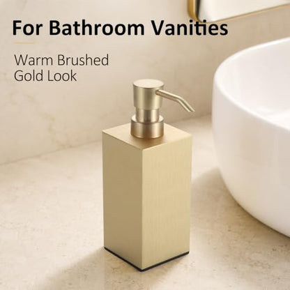 BGL Brushed Gold Soap Dispenser for Kitchen & Bathroom, Modern Square Liquid Hand Soap Pump, Rustproof Matte Black Lotion Dispenser with Non-Slip Bottom, Fingerprint Resistant - color: Brushed Gold-countertop