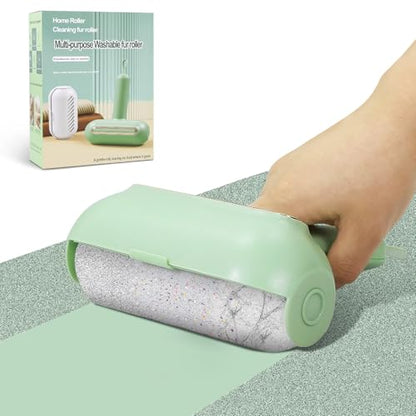 Reusable Lint Roller for Pet Hair Extra Sticky, Washable Silicone Lint Roller Reusable for Clothes, Mini Travel Size Portable Sticky Lint Roller with Handle & Hanging Loop, Green 1 Pack