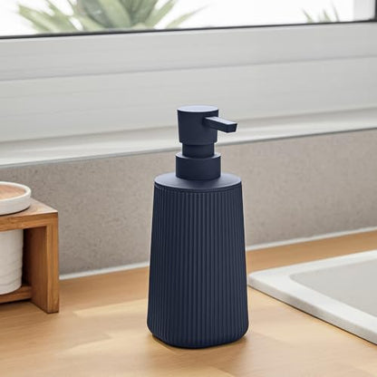 Small Soap Dispenser for Bathroom and Kitchen, Modern Farmhouse Striped Style Plastic Hand Soap Dish Soap Dispenser with Pump Matte Blue - color: Navy Blue
