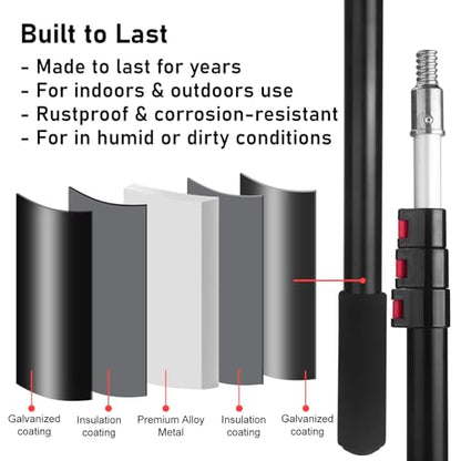 12FT Telescoping Extension Pole - Adjustable Aluminum Paint Roller Pole with 3/4" Universal Threaded Tip - Flip-Lock Extendable Pole for Window Roof Pool Cleaning - size: 12ft pole1