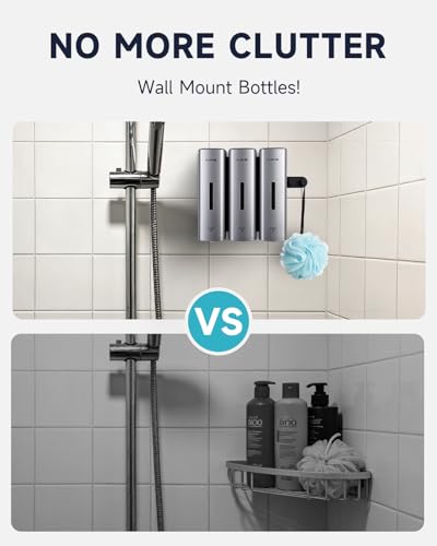 AIKE 3 Chambers Shower Shampoo and Conditioner Dispenser 3 x 11.8 fl.oz. for Bathroom(Silver) - color: Silver, size: Triple Chamber