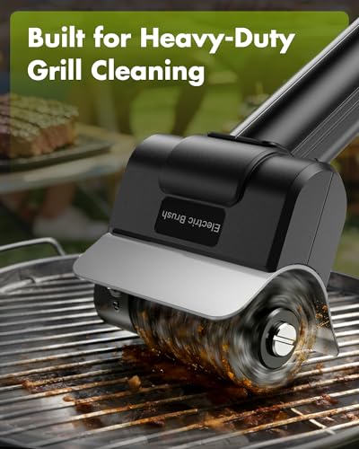 Electric Grill Brush, Rechargeable Electric Grill Cleaner 1500 RPM, 100-Min Runtime, Includes Replacement Brush, Safe for All Grills, BBQ Gift for Men