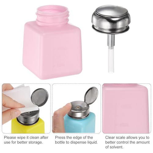 2pcs Solvent Alcohol Dispensers 100ml(3.4oz) Push Down Liquid Dispenser Pump Bottle with Sealing Stainless Steel Lid for Acetone Cleanser Polish Remover, Pink